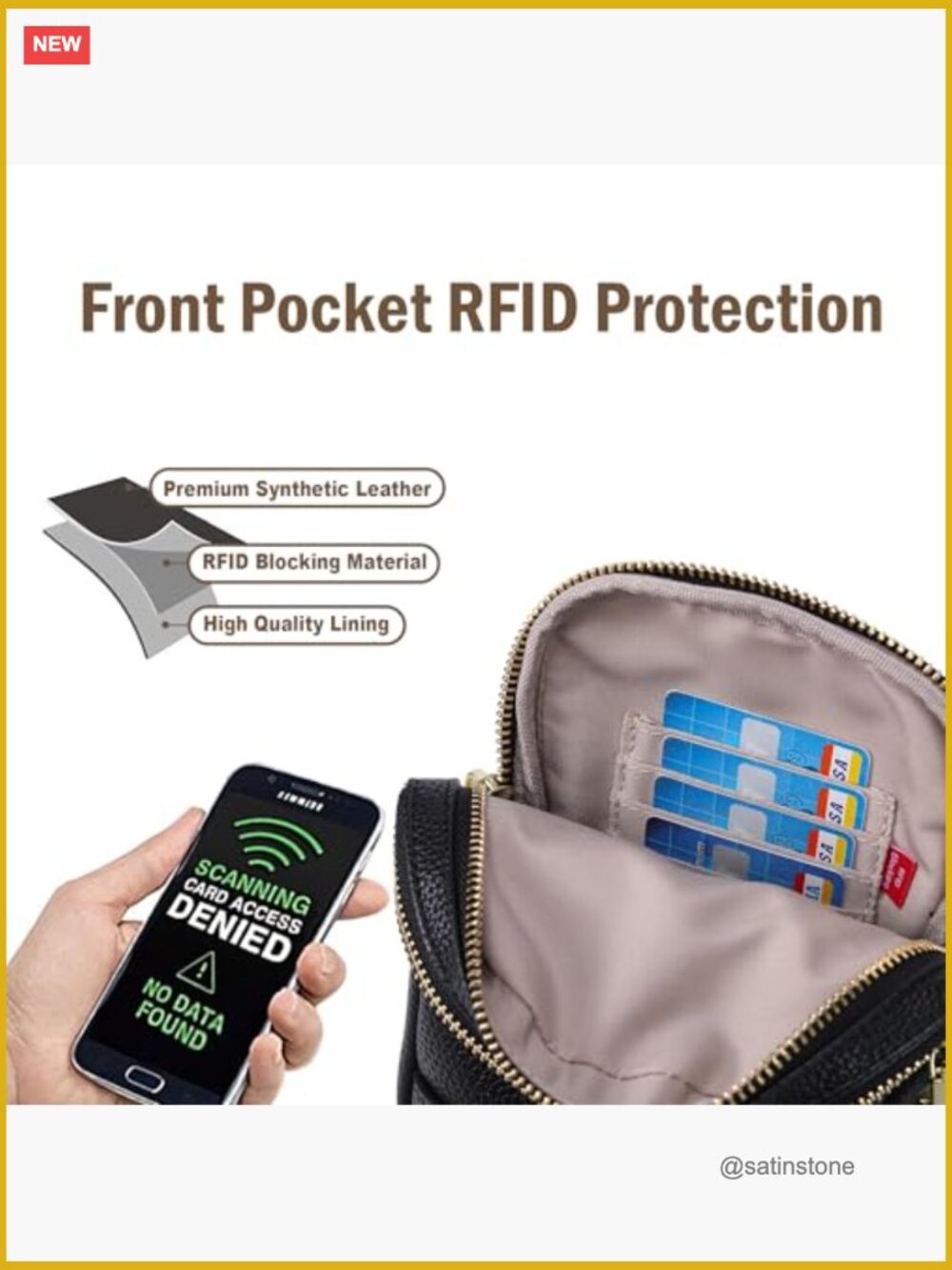 Anti Theft Crossbody Bag with RFID Blocking, Vegan Leather Sling Purse - Picture 5 of 7